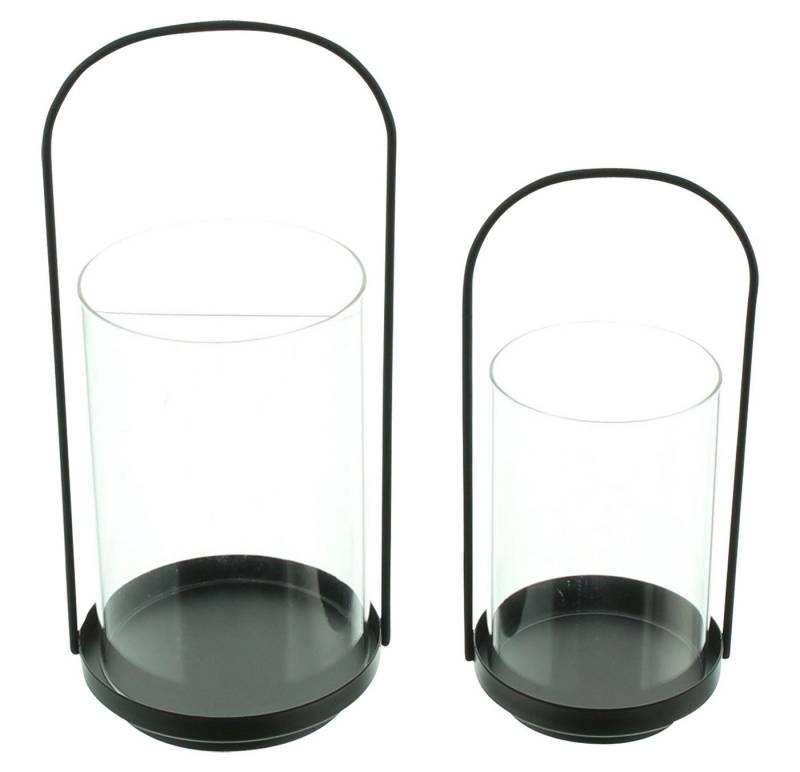 Frank Flechtwaren Windlicht 2x Windlicht Minimal Metall schwarz & Glas – Kerzenhalter von Frank Flechtwaren