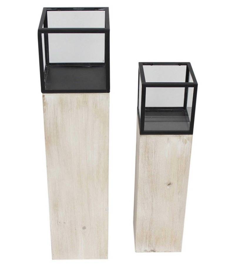 Frank Flechtwaren Windlicht 2x Windlichtsäule Modern Shabby Holz Metall Glas – Kerzenhalter von Frank Flechtwaren