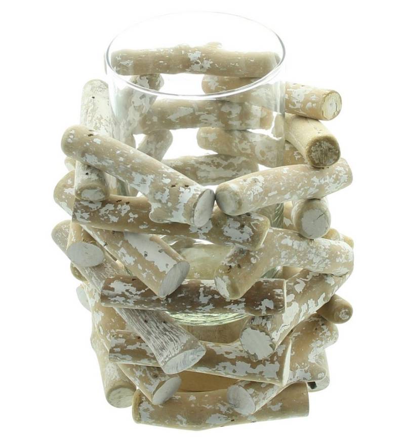 Frank Flechtwaren Windlicht Windlicht Maritima Holz & Glas 18cm – Kerzenhalter von Frank Flechtwaren