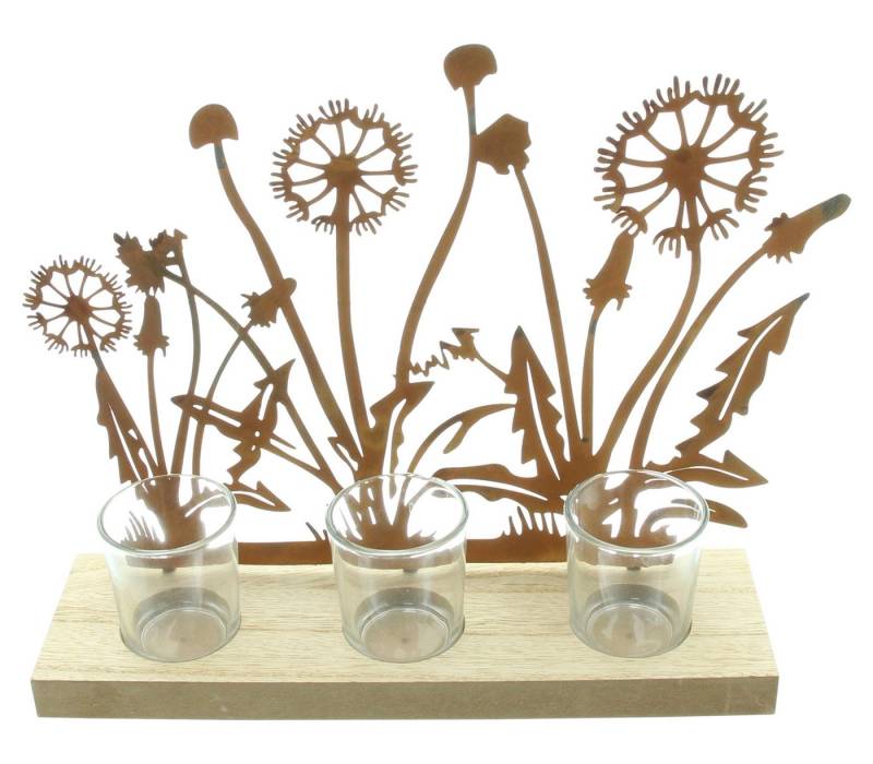 Frank Flechtwaren Windlicht Windlicht Pusteblume Metall Echtrost 3 Teelichtgläser von Frank Flechtwaren