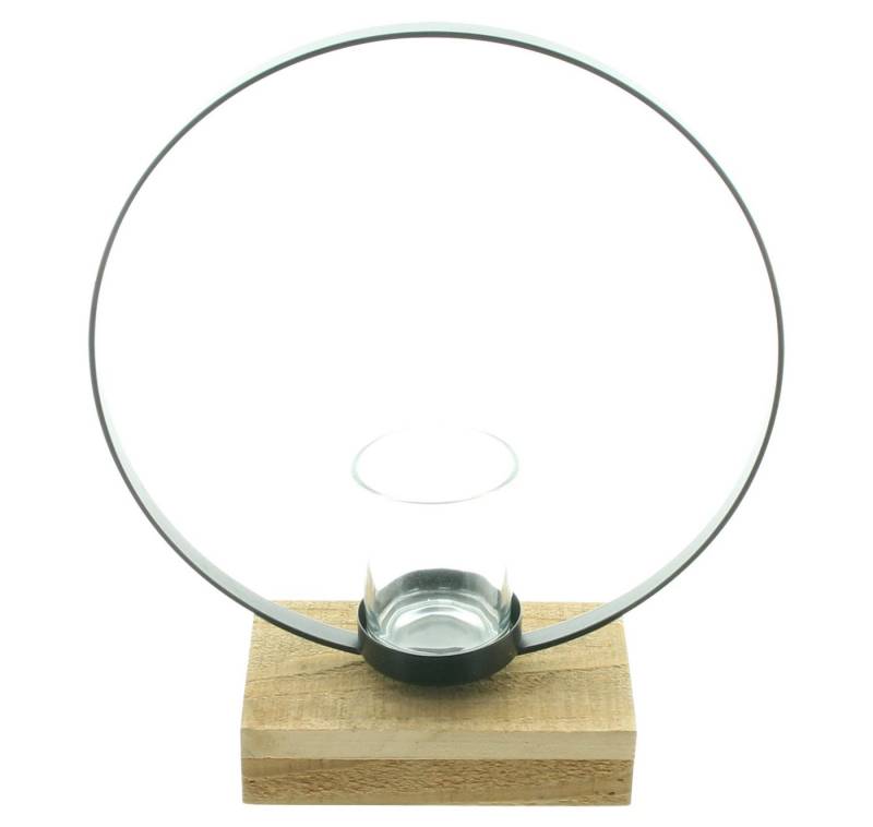 Frank Flechtwaren Windlicht Windlicht Ring Metall schwarz Holz Sockel 1 Glas von Frank Flechtwaren