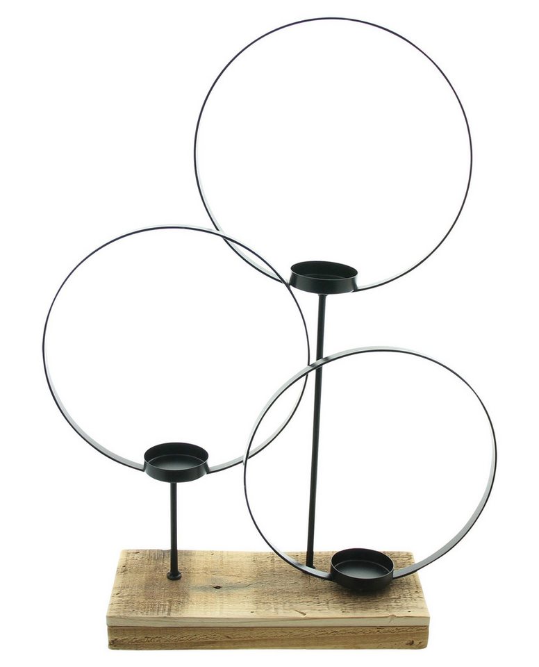 Frank Flechtwaren Windlicht Windlicht Ringe Metall schwarz Holz Sockel 3 Gläser von Frank Flechtwaren