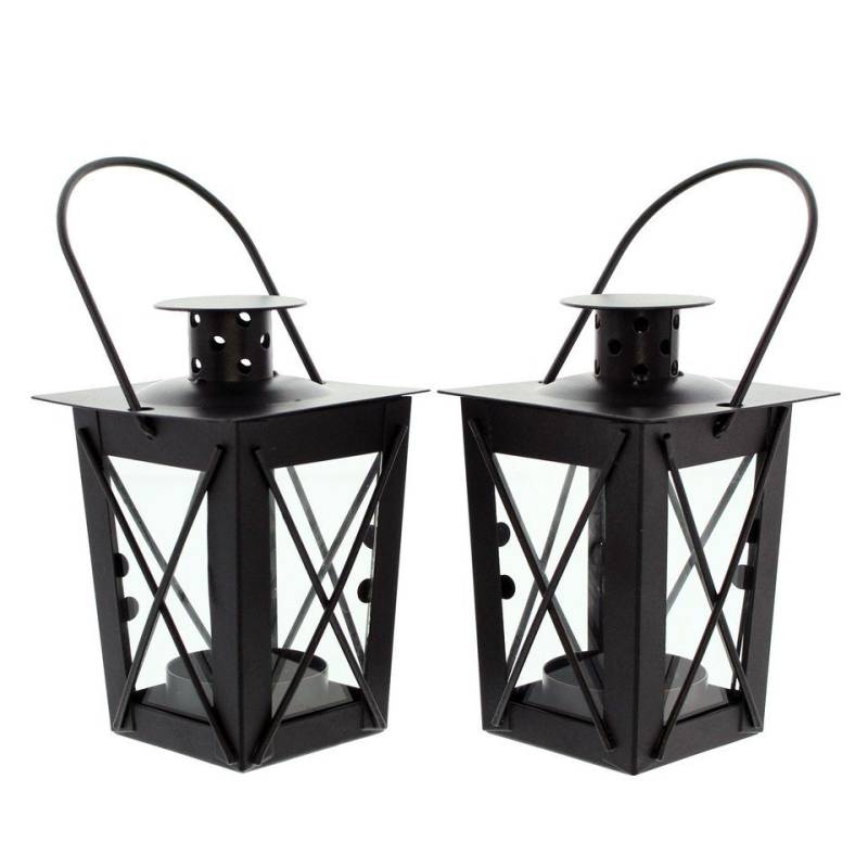 Frank Handels Teelichthalter Mini-Laterne schwarz lackiertes Metall für Teelichter im 2er Set von Frank Handels