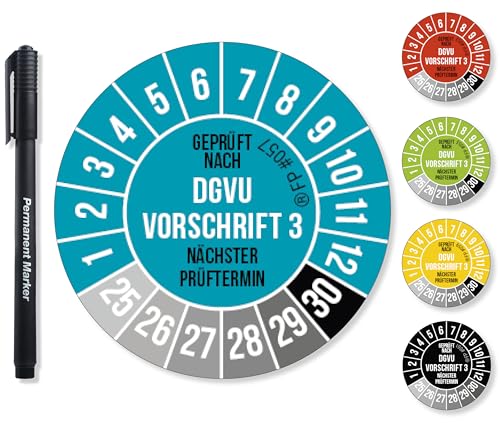 Frank Paperman® 1200x DGVU V3 Prüfplaketten blau 20 mm Durchmesser inkl. Folienstift, Prüfplaketten Nächster Prüftermin, UV-beständig, Hohe Klebkraft, 5 Farben, 2 Größen von Frank Paperman