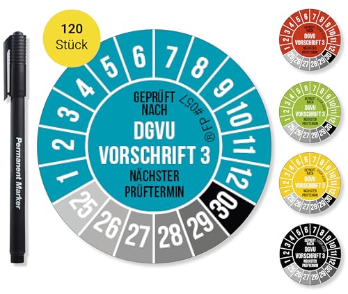 Frank Paperman® 120x DGVU V3 Prüfplaketten blau 20 mm Durchmesser inkl. Folienstift, Prüfplaketten Nächster Prüftermin, UV-beständig, Hohe Klebkraft, 5 Farben, 2 Größen von Frank Paperman