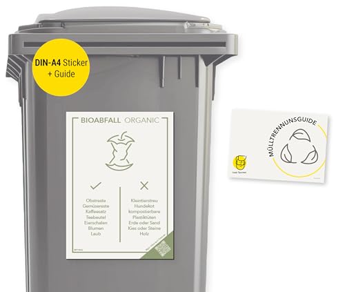 Frank Paperman® | 1x Mülltonnen Aufkleber Bioabfall | Wetterfestes A4-Format | selbstklebend & rückseitig geschlitzt Mülltrennung Aufkleber | Mülltrennguide für Firma, Mehrfamilienhaus | DE & EN von Frank Paperman