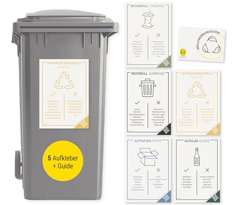 Frank Paperman® | Aufkleber Mülltrennung | Altglas blaugrün | selbstklebend | DIN-A4-Format 29,7 cm x 21 cm | Mülltonnen Aufkleber auf Deutsch & Englisch mit QR-Code (5er Set, A4) von Frank Paperman
