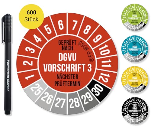 Frank Paperman® 600x DGVU V3 Prüfplaketten rot 20 mm Durchmesser inkl. Folienstift, Prüfplaketten Nächster Prüftermin, UV-beständig, Hohe Klebkraft, 5 Farben, 2 Größen von Frank Paperman