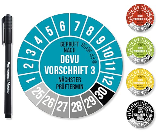 Frank Paperman® 60x DGVU V3 Prüfplaketten blau 30 mm Durchmesser inkl. Folienstift, Prüfplaketten Nächster Prüftermin, UV-beständig, Hohe Klebkraft, 5 Farben, 2 Größen von Frank Paperman