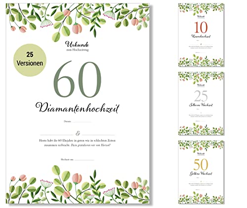 Frank Paperman® | Geschenk zum 60 Hochzeitstag | Ehejubiläum | diamantene Hochzeit | Urkunde Hochzeitstag Geschenkidee | floral | Vordruck im DIN-A4-Format Frank Paperman® | Geschenk zum 60 Hochzeitstag | Ehejubiläum | diamantene Hochzeit | Urkunde Hochzeitstag Geschenkidee | floral | Vordruck im DIN-A4-Format von Frank Paperman
