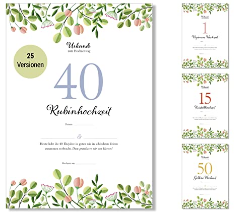 Frank Paperman® | Geschenke zum 40 Hochzeitstag | Ehejubiläum | Rubinhochzeit | Urkunde Hochzeitstag Geschenkidee | floral | Vordruck im DIN-A4-Format Frank Paperman® | Geschenke zum 40 Hochzeitstag | Ehejubiläum | Rubinhochzeit | Urkunde Hochzeitstag Geschenkidee | floral | Vordruck im DIN-A4-Format von Frank Paperman