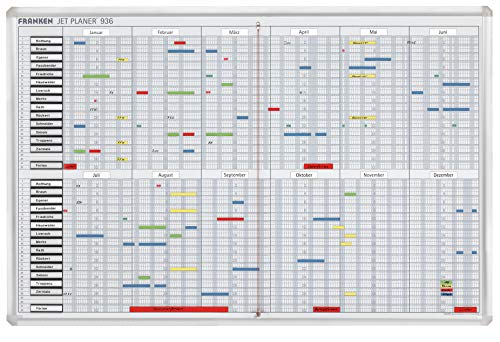 Franken GmbH SJP936 - Jahresplaner maximal 32 Positionen (12 Monate x 31 Tage mit Zubehör) 60 x 90 cm, weiß von Franken