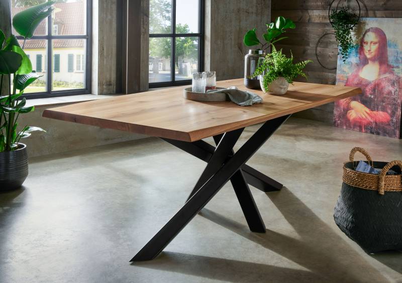 Frankenmöbel Esstisch TI-0600 ca.220 x 100 cm in Platte Wildeiche massig geölt von Frankenmöbel