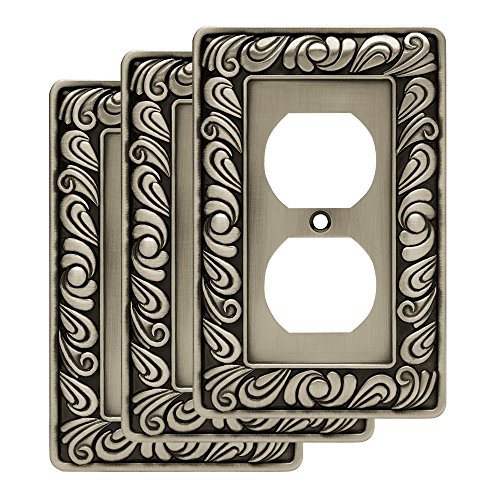 Franklin Brass W10110V-BSP-R Paisley Single Duplex Outlet Wall Plate/Switch Plate/Cover, Brushed Satin Pewter, 3 Pack, von Franklin Brass