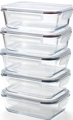 Franklin Lade® 5-teiliges Glas-Frischhaltedosen-Set 860ml | BPA-freie, Luftdichte, Auslaufsichere Deckel | Perfekte Meal Prep Lunchboxen | Mikrowellen-, Ofen, Gefrierschrank & Spülmaschinenfest von Franklin Lade