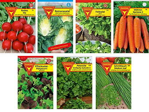 Frankonia-Samen / Gemüse- und Kräutersamen / Samen-Sortiment / 7 Sorten / Radies / Bataviasalat / Feldsalat / Möhren / Pflücksalat /Petersilie / Schnittlauch von Frankonia