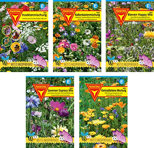 Blumen Samen Set: Nützlings-Paket / 5 verschiedene Blühmischungen/Optimal auf Insekten wie Bienen, Schmetterlinge und weitere Nützlinge abgestimmt, BU01, Mehrfarbig von Frankonia