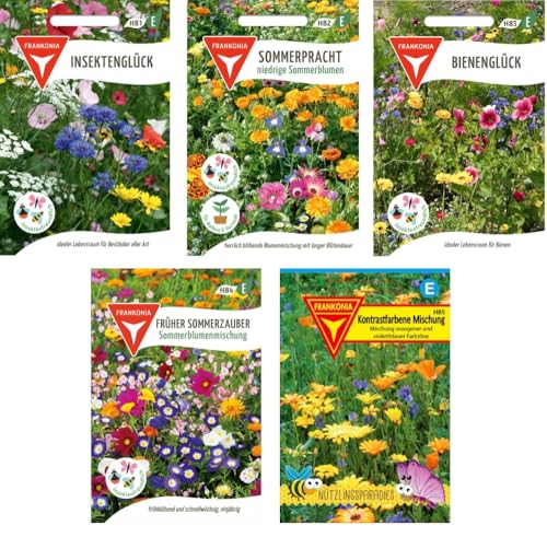 Blumen Samen Set: Nützlings-Paket / 5 verschiedene Blühmischungen/Optimal auf Insekten wie Bienen, Schmetterlinge und weitere Nützlinge abgestimmt, BU01, Mehrfarbig von Frankonia