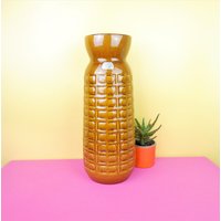 Vintage Xl Carstens Große Bodenvase, Mid Century Modern Deko, Statement Krug, Braunes Abstraktes Relief von FrankyGoesToThrift