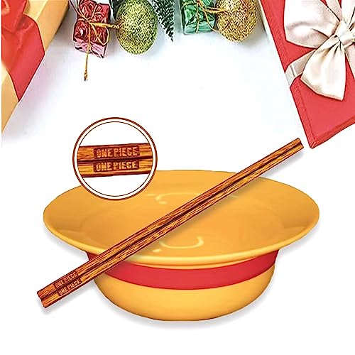 Franna Anime Luffyy Straw Hat-Bowl Merch Ramen Bowl with Sticks Merchandise Luffy Bowl Straw Hat Ceramic Cereal Bowl Ramen Soup Bowl Set for Udon Noodles Grain Salad Friend Gift, lufeiwan-1 von Franna