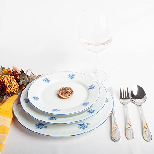 18 weiße Porzellan-Teller mit blauer Blume - 6 große flache Teller, 6 tiefe Teller, 6 kleine Dessertteller | Lubeck Blue von FranquiHOgar