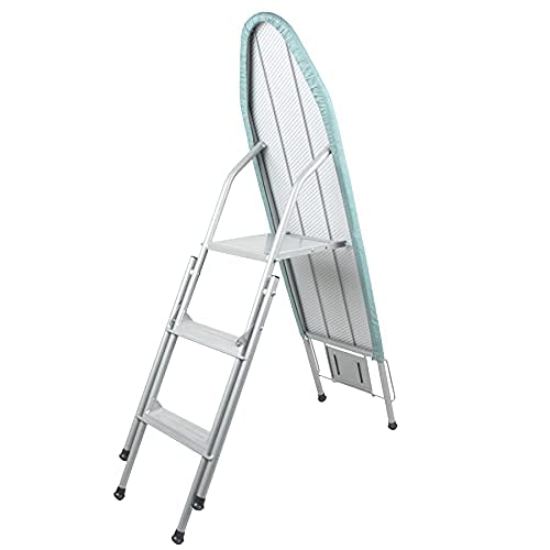 Faltbare Leiter + Bügelbrett, alles in einem, Leiter mit 3 Stufen, Bügeleisen mit Baumwollbezug, robustes Stahlgestell, kratzfeste Füße von FranquiHOgar
