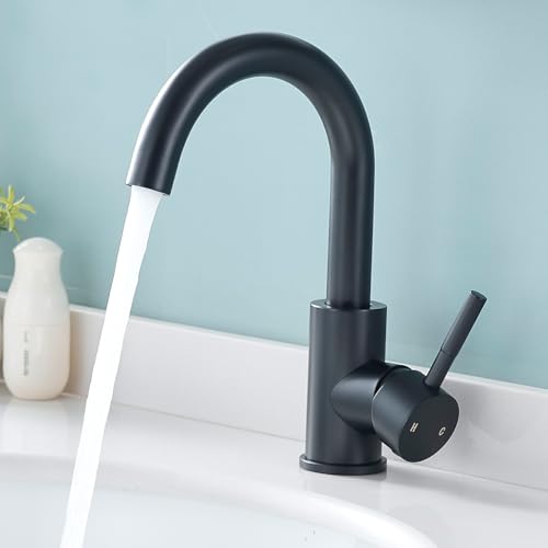 Fransiton Wasserhahn Bad Hoch, 360° Drehbar wassersparende Waschtischarmatur Hoch mit Warm/Kaltwasser (Schwarz Matt) von Fransiton