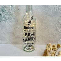 Leuchtflasche Weinflasche Lichterkette Geschenk Runder Geburtstag Personalisierbar Jubiläum 30. 40. 50. 60. 70. 80. 90 von FranzisDekostuebchen