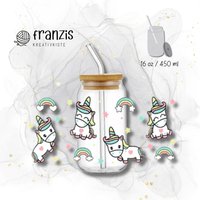 Trinkglas Mit Bambusdeckel Und Strohhalm Einhorn Einem Fassungsvermögen Von 16Oz/450 Ml Idealer Glasbecher Für Kaffee & Kaltgetränke von FranzisShopDE