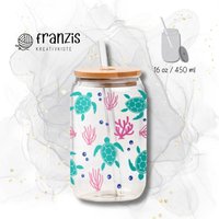 Trinkglas Mit Bambusdeckel Und Strohhalm Schildkröten Einem Fassungsvermögen Von 16Oz/450 Ml Idealer Becher Für Kaffee & Kaltgetränke von FranzisShopDE