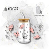 Trinkglas Mit Bambusdeckel Und Strohhalm Schmetterling Einem Fassungsvermögen Von 16Oz/450 Ml Idealer Becher Für Kaffee & Kaltgetränke von FranzisShopDE