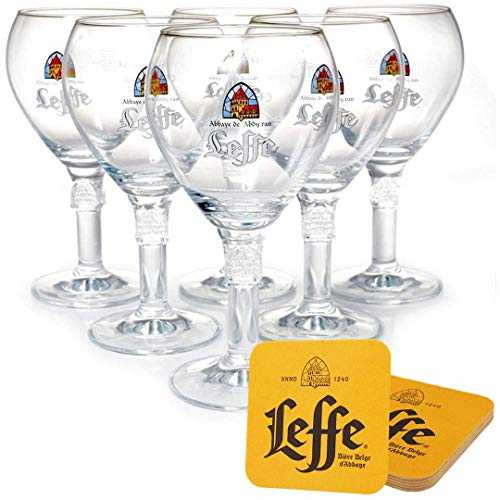 Franziskaner Leffe Bierglas 0,33 L [6er Set] mit 6 Originale Bieruntersetzer (Bierdeckel) - Original Leffe Gläser 0,33 L für Gastronomie und Sammlung - 33cl Bier Glas - Spülmaschinenfest - NEU von Franziskaner