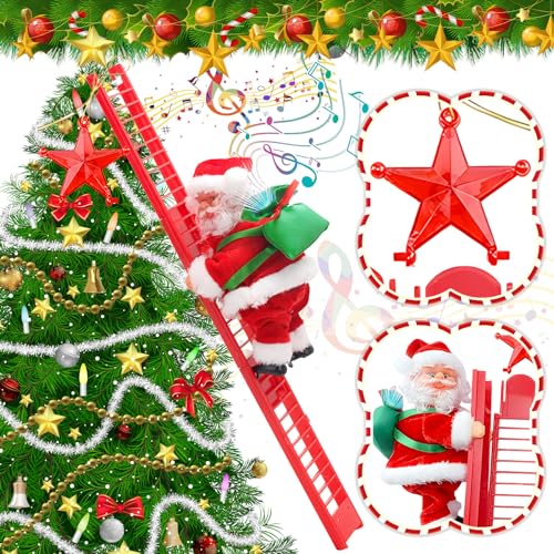Frasheng Elektrischer Weihnachtsmann,Kletterleiter Santa,Santa Claus Climbing Ladder,Elektrischer kletternder Weihnachtsmann auf Leiter,Weihnachtsbaumschmuck,für Wände,Fenster,Garten(Keine Batterie) von Frasheng