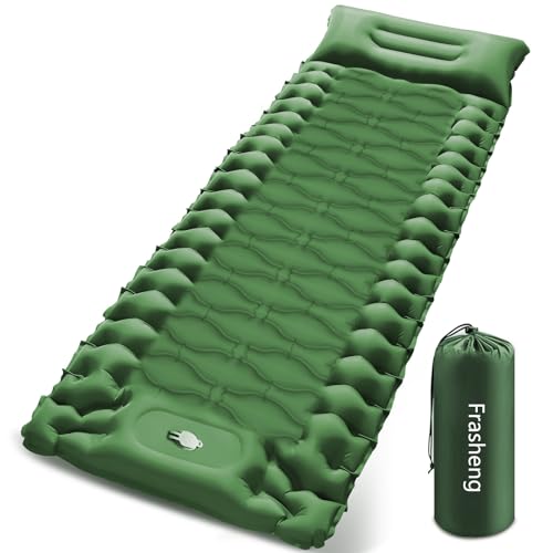 Frasheng Isomatte Selbstaufblasend Camping, Outdoor Aufblasbare Luftmatratze Isomatte Ultraleicht Wasserdicht, Camping Matratze mit Fußpresse Pumpe und Kissen für Outdoor, Grün von Frasheng
