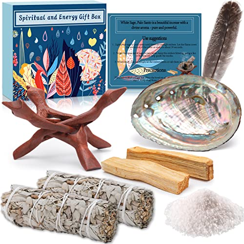 Frasheng Räucherset - Weißer Salbei Zum Räuchern X2, Palo Santo X2, Abalone-Muschel - Energetische Reinigung, Beseitigt Negative Energien, Fördert Meditation von Frasheng
