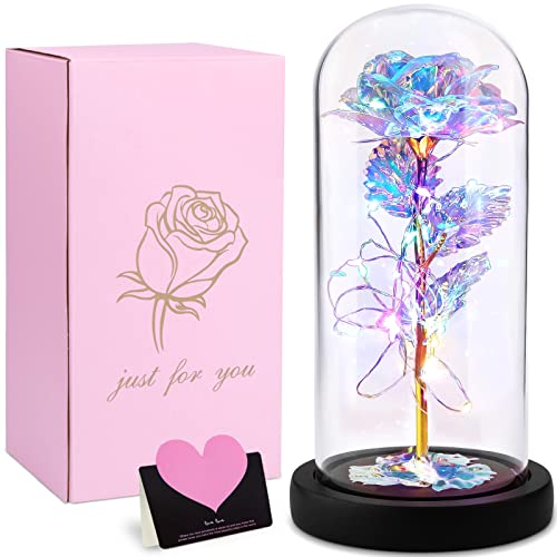 Frasheng Ewige Rose im Glas mit LED-Licht,Die Schöne und das Biest Rose,Künstliche Blumenrose,Lampe der Rose,Galaxy Rose Blume,Geburtstagsgeschenk für Mama,Valentinstag,Jubiläum,21 * 11cm von Frasheng