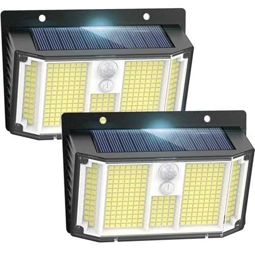 Solarlampen für Außen, 268 LED 3 Modi Solarleuchten für Außen mit Bewegungsmelder, 270° Superhelle Solar Aussenleuchte IP65 Wasserdichte LED Solar Wandleuchte für Garten Wand Post Garage【2 Stück】 von Fratink