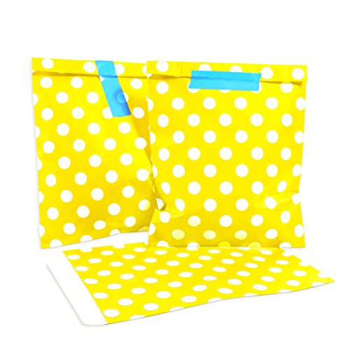 Frau WunderVoll® 100 PAPIERTÜTEN GELB, Punkte 13 x 16,5 cm, 45 Gramm Papier, flach/Candy Bar, Hochzeit, Kindergeburtstag, Papiertütchen, Candybag, Tüten, Mitgebseltüten von Frau WunderVoll