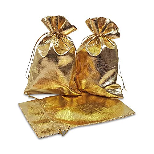 Frau WunderVoll® 12 Geschenksäckchen Gold 20 x 13 cm Adventskalender Säckchen Metallic Stoffbeutel zum Basteln und befüllen Gastgeschenk Hochzeit von Frau WunderVoll