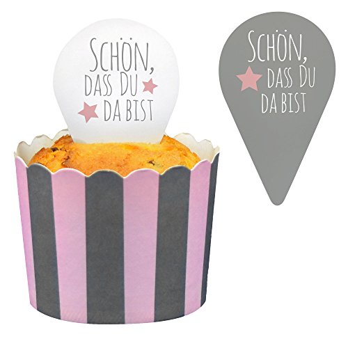 Frau WUNDERVoll® 24 DEKO KUCHENTOPPER GRAU, SCHÖN, DASS DU DA BIST/Topper, Kuchenstecker, Muffin, Geburtstagskuchen, Dekoration, Deko, Kinder, Party, Hochzeit, Hochzeitstorte, Geburtstag von Frau WUNDERVoll