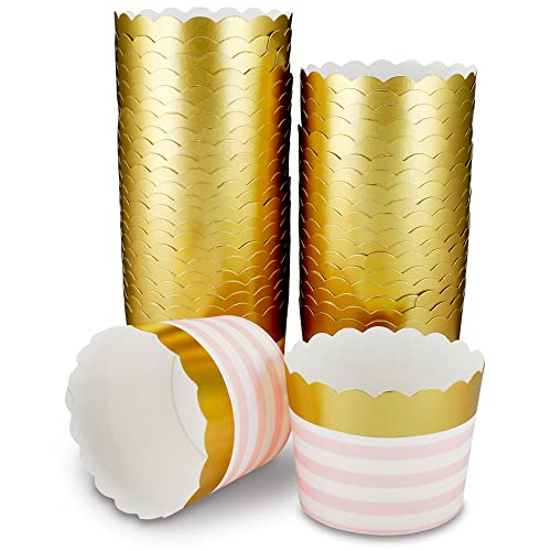 Frau WUNDERVoll® 25 Muffin Backformen, gold rosa Streifen, Durchmesser 6,1 cm/Muffinbackform, Muffinform, Backformen, Backförmchen, Cupcake Formen, Muffin Förmchen Papier von Frau WUNDERVoll