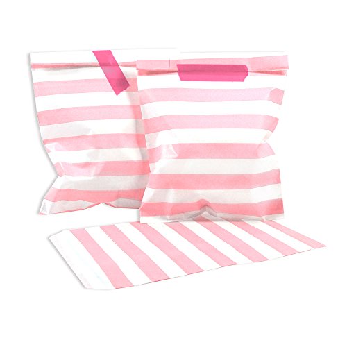 Frau WUNDERVoll® 25 PAPIERTÜTEN ROSA, Streifen 13 x 16,5 cm, 45 Gramm Papier, flach/Candy Bar, Hochzeit, Kindergeburtstag, Papiertütchen, Candybag, Tüten, Mitgebseltüten von Frau WUNDERVoll