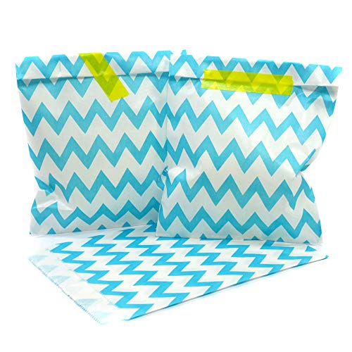 Frau WUNDERVoll® 50 PAPIERTÜTEN BEACHBLAU, Zacken 13 x 16,5 cm, 45 Gramm Papier, flach/Candy Bar, Hochzeit, Kindergeburtstag, Papiertütchen, Candybag, Tüten, Mitgebseltüten von Frau WunderVoll