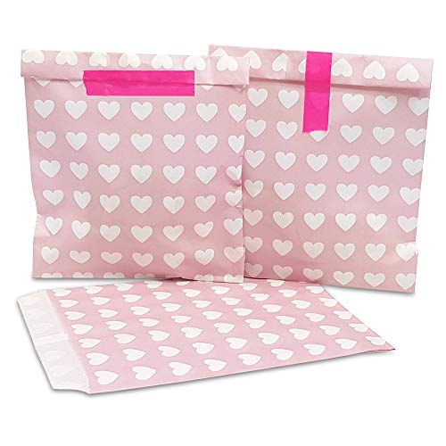 Frau WUNDERVoll® 50 PAPIERTÜTEN ROSA, Herzen 13 x 16,5 cm, 45 Gramm Papier, flach/Candy Bar, Hochzeit, Kindergeburtstag, Papiertütchen, Candybag, Tüten, Mitgebseltüten von Frau WUNDERVoll