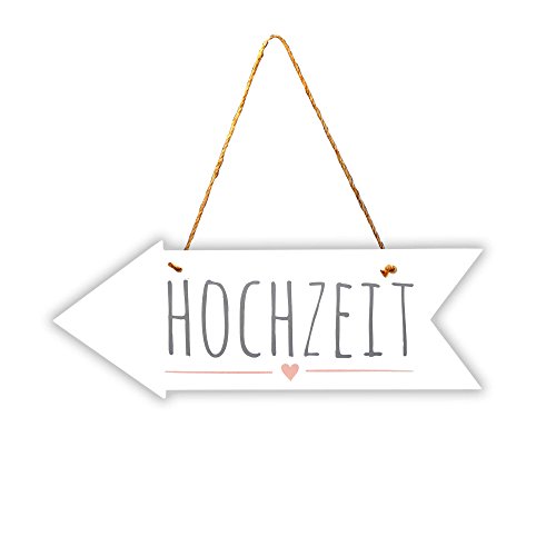 Frau WUNDERVoll® Schild Pfeil Hochzeit, 40 x 15 cm, Holz, beidseitig Bedruckt/Wegweiser, Hochzeit Vintage, Hochzeitsschild, Kirche, Standesamt, Stuhldekoration, Hochzeitsgeschenke Brautpaar Schild von Frau WUNDERVoll