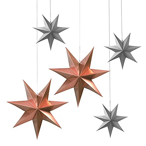 Frau WUNDERVoll® liebevolle Faltsterne Rosegold und grau matt 5 Stück: 3 Stück Durchmesser 25 cm + 2 Stück Durchmesser 40 cm 7 Zacken geschlossene Oberfläche Feste Pappe von Frau WunderVoll