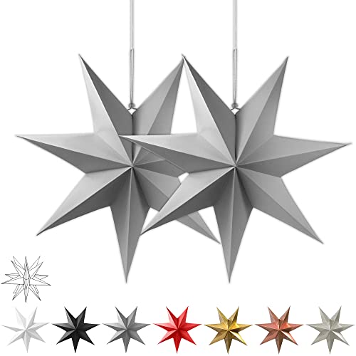 Frau WunderVoll® liebevolle Faltsterne grau 2 Stück Durchmesser 40 cm 7 Zacken geschlossene Oberfläche Feste Pappe von Frau WunderVoll