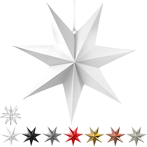Frau WunderVoll® liebevolle Faltsterne weiß 1 Stück Durchmesser 70 cm 7 Zacken geschlossene Oberfläche Feste Pappe von Frau WunderVoll