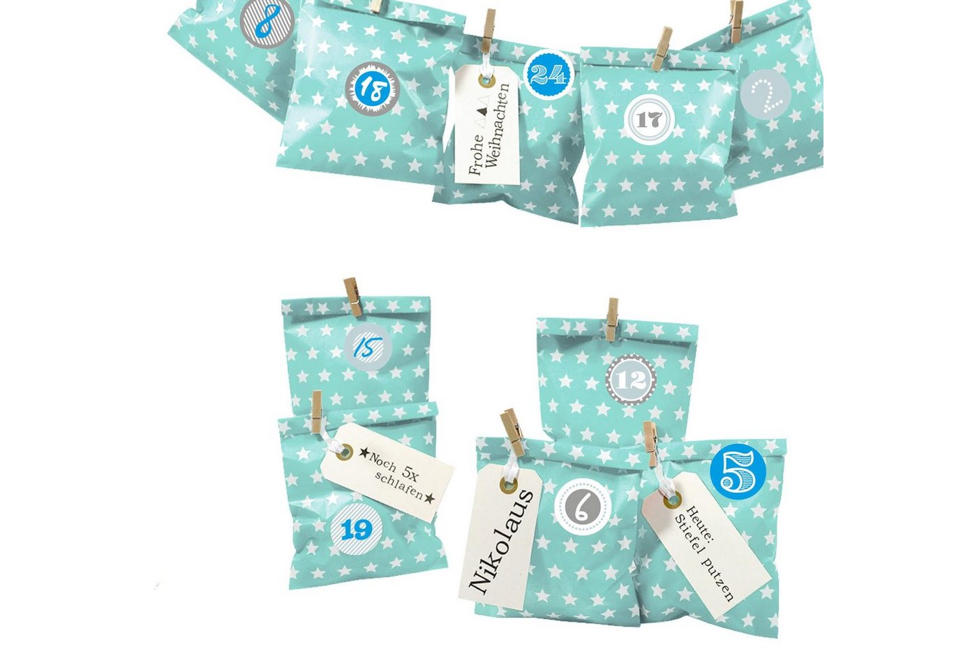 Frau WUNDERVoll befüllbarer Adventskalender Adventskalender Bescherung, tuerkis Stern, Ziffern blau Frau WUNDERVoll befüllbarer Adventskalender Adventskalender Bescherung, tuerkis Stern, Ziffern blau von Frau WUNDERVoll