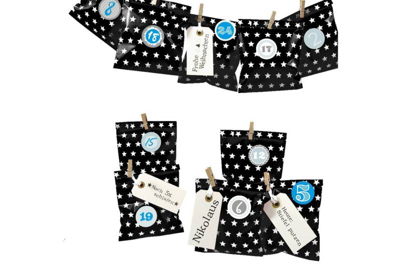 Frau WUNDERVoll befüllbarer Adventskalender Adventskalender Bescherung, schwarz Stern, Ziffern blau Frau WUNDERVoll befüllbarer Adventskalender Adventskalender Bescherung, schwarz Stern, Ziffern blau von Frau WUNDERVoll